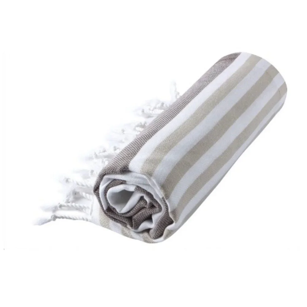 4 Brown Beige Striped Beach Bath Towels - 100% Turkish Cotton
